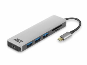 ACT AC7050 | 3-Poorts USB-C Hub | Kaartlezer | Zilver